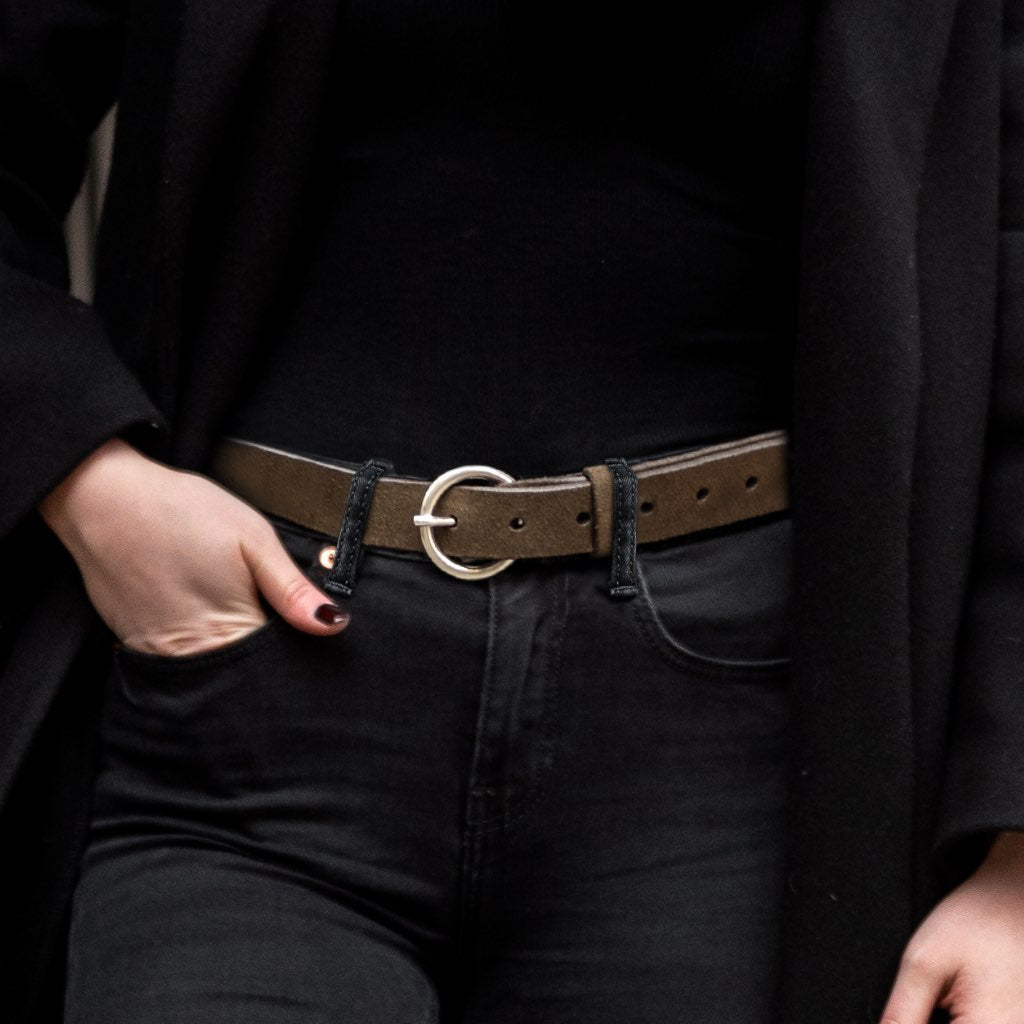 Women's Circle Leather Belt | Dark Olive Suede - Image 4