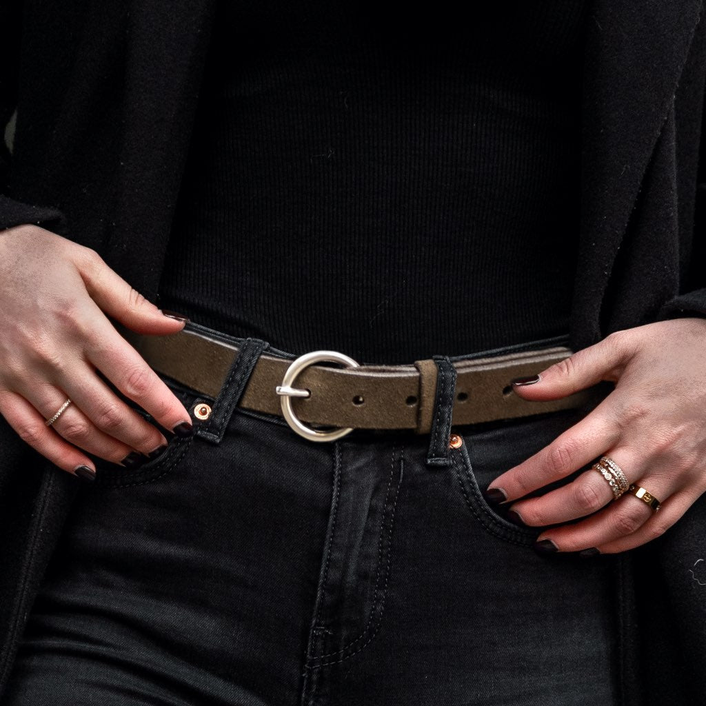 Women's Circle Leather Belt | Dark Olive Suede - Image 5